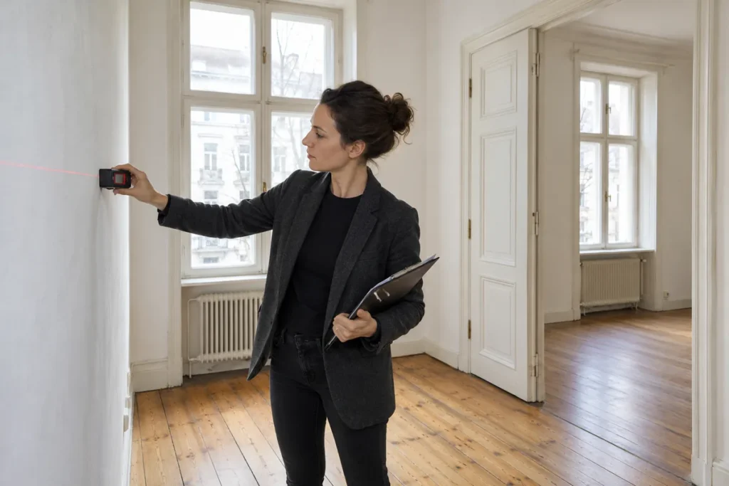 Immobilienfachfrau vermisst einen Wohnraum.