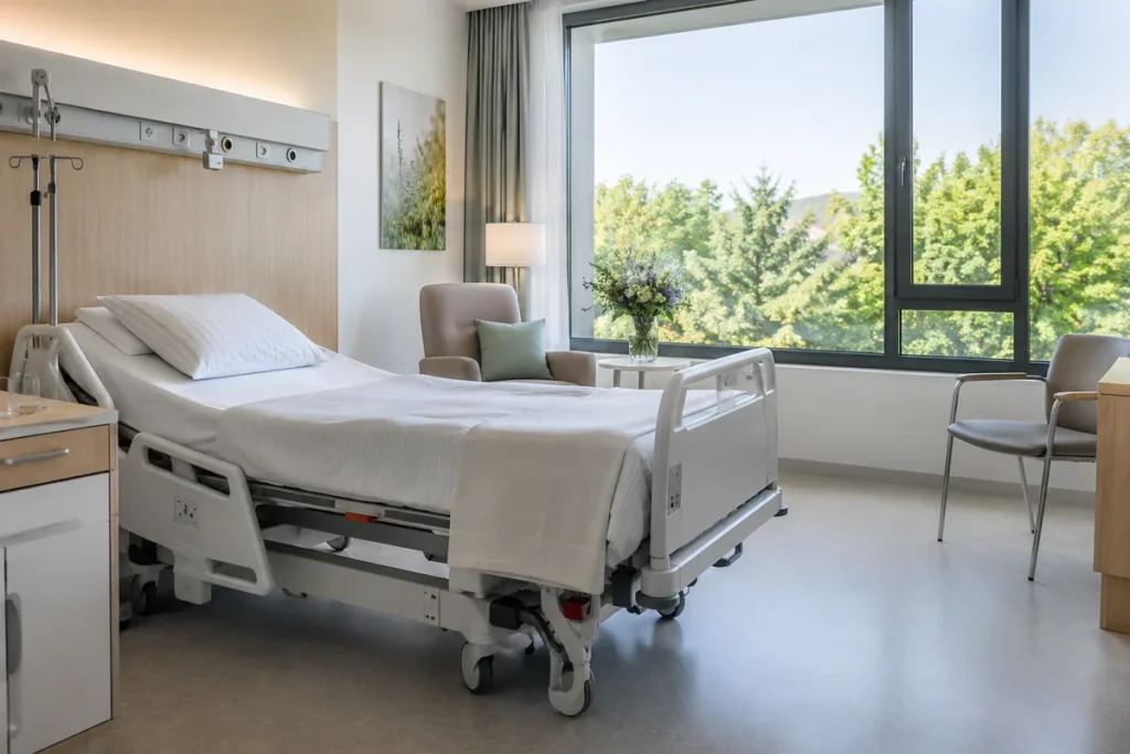 Ruhiges Einzelzimmer in einem Krankenhaus.