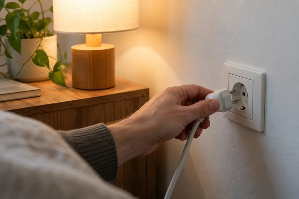 Stecker und Steckdose im häuslichen Alltag.