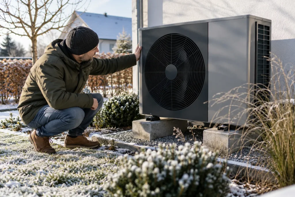 Symbolbild: Wärmepumpe im Winter: Abtauvorgänge beobachten und Auffälligkeiten melden